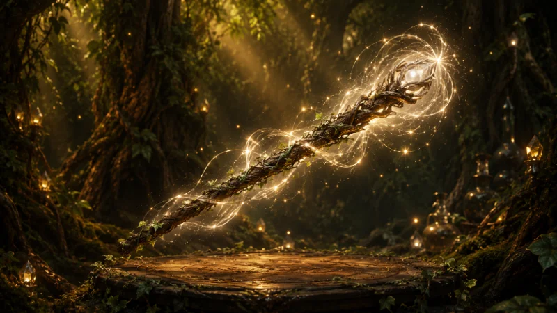 Vine wood wand with unicorn hair pale gold magic